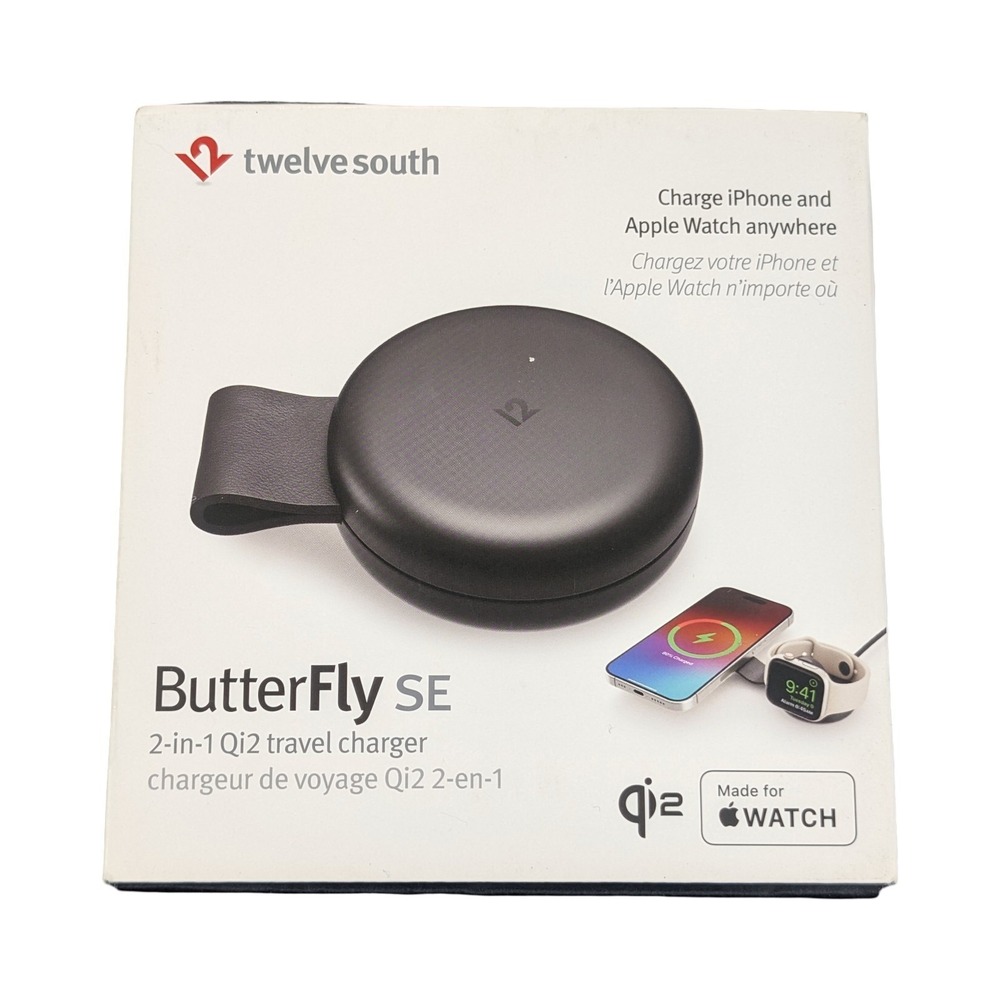 BbN Twelve South ButterFly SE Qi2 2-in-1 Travel Charger iPhone Apple Watch Black